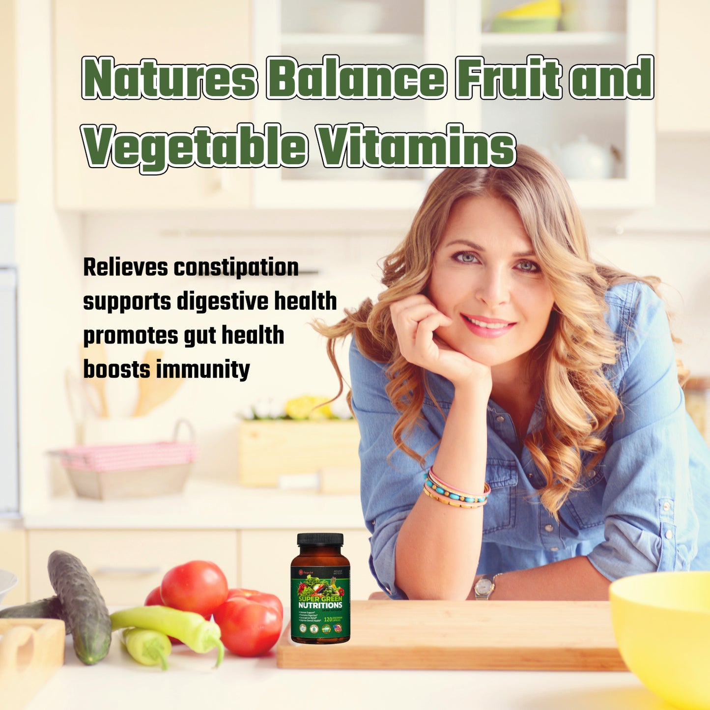 Aegabe Super Green Nutritions, Made from 36 Superfood Ingredients,2 Months Supply Per Bottle, Improves constipation, Gut & Digestive Health, Provides Multivitamins & Minerals,120 capsule