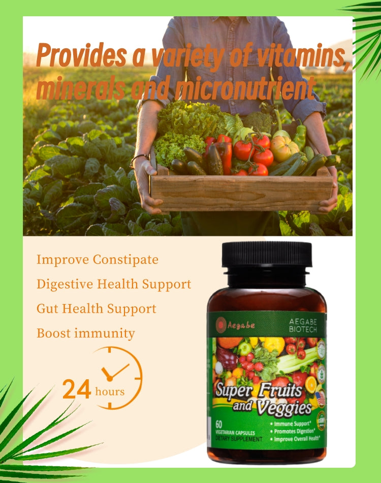 Aegabe Super Fruits and Veggies，Fruits and Veggies Supplement，Help Improve constipate, Gut & Digestive Health